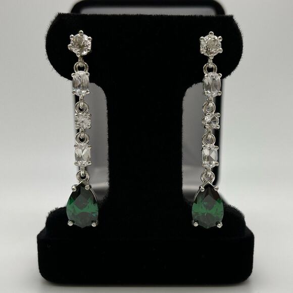Jas Jacobs Jewelry Jewelry - Gorgeous 11ctw Pear Cut Emerald Earrings White Sapphire Earrings Sterling Silver